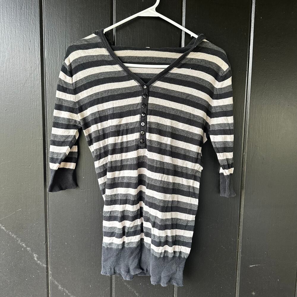 Rue21 Vintage Y2K Striped Henley Knit Top Black White S